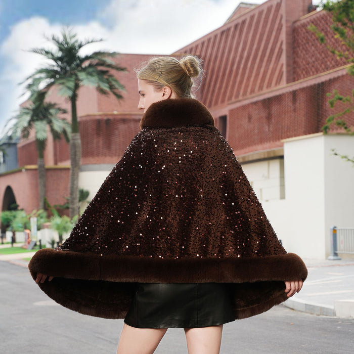 Knitted All-matching Loose Cloak Robe Fleece-lined Sequined Elegant Shawl