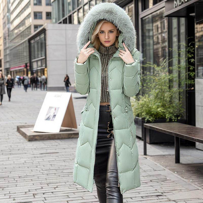 Winter Long Coat With Thickened Fur Collar Straight Slim Cotton-padded Jacket Women - Magellan Fashion Shop