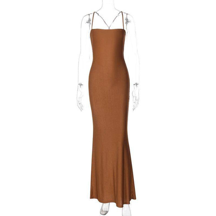 Pure Color Tube-top Backless Stitching Hollow Out Tied Slim Fit Dress - Magellan Fashion Shop