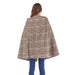 Women's plaid cape coat with leather buttons and polyester fabric