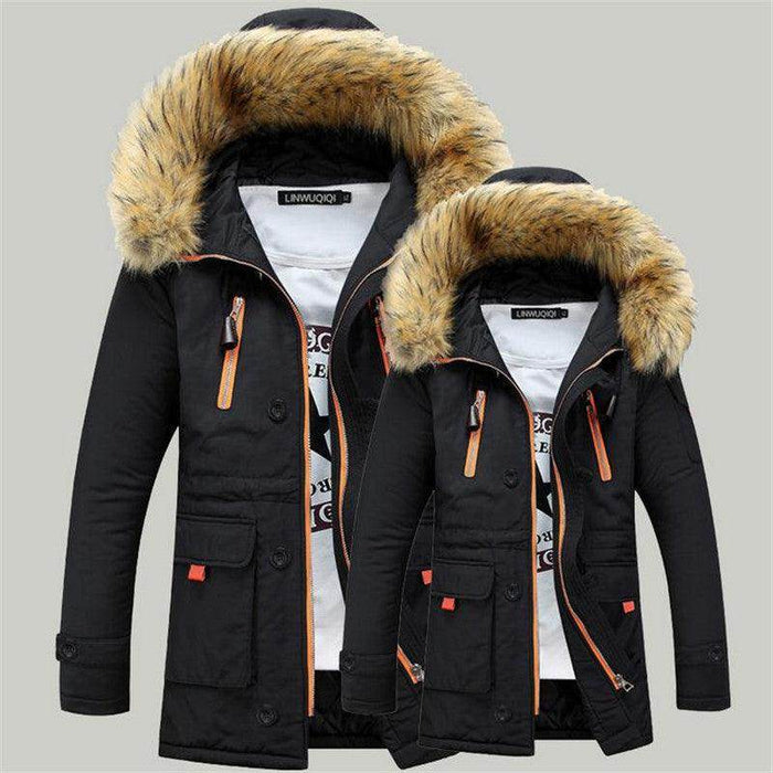 men's cotton winter fur collar warm jacket long - Magellan Fashion Shop