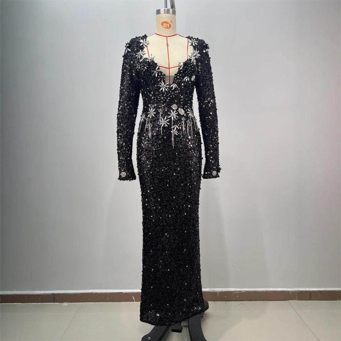 Women's Fashionable Sequins Long Sheath Dress - Magellan Fashion Shop