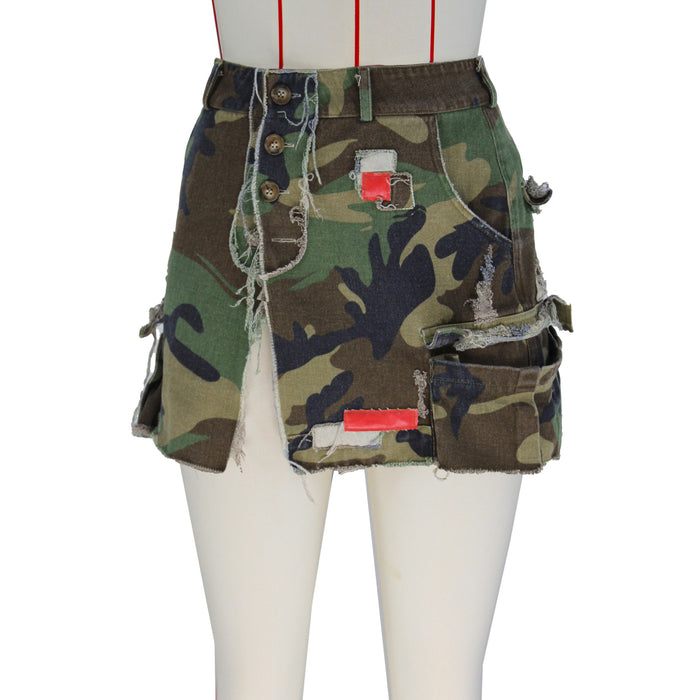 Summer Fashion Full Open Camouflage Patch Wrapped Skirt