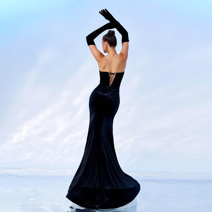 Off-neck Chest Wrap Hip High Fork Evening Dress - Magellan Fashion Shop