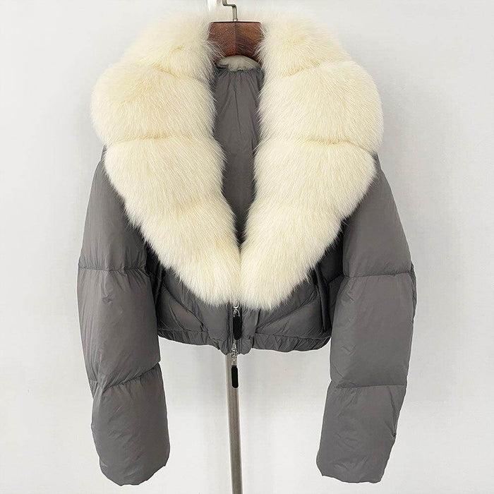 Fox Fur Collar Thick Short Down Jacket Coat - Magellan Fashion Shop