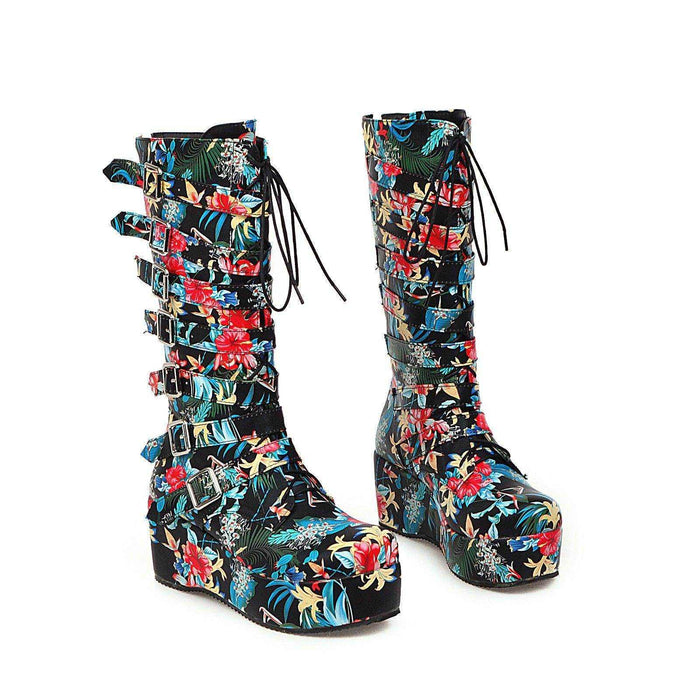 New wedged belt buckle middle boot for women - Magellan Fashion Shop