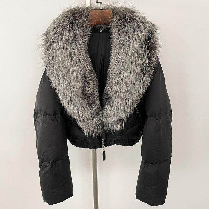 Fox Fur Collar Thick Short Down Jacket Coat - Magellan Fashion Shop