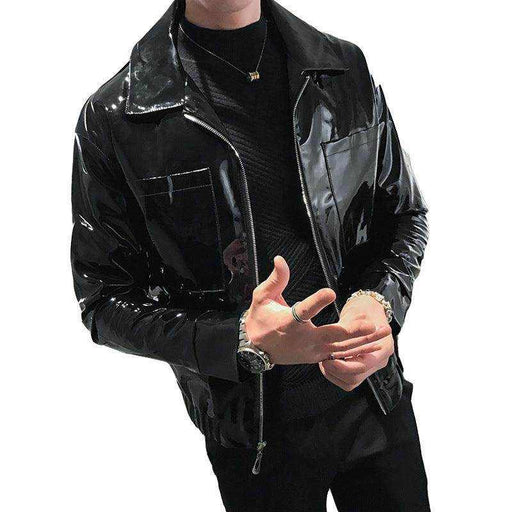 Handsome motorcycle jacket PU leather leather lapel jacket - Magellan Fashion Shop