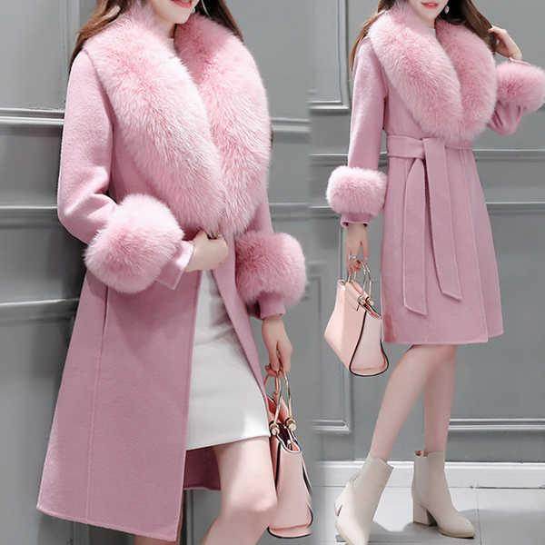 Women's long lace-up fur collar coat - Magellan Fashion Shop