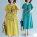 Ethnic Style Embroidered Cotton Linen Medium Length Dress - Magellan Fashion Shop
