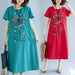 Ethnic Style Embroidered Cotton Linen Medium Length Dress - Magellan Fashion Shop