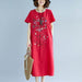 Ethnic Style Embroidered Cotton Linen Medium Length Dress - Magellan Fashion Shop
