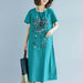Ethnic Style Embroidered Cotton Linen Medium Length Dress - Magellan Fashion Shop