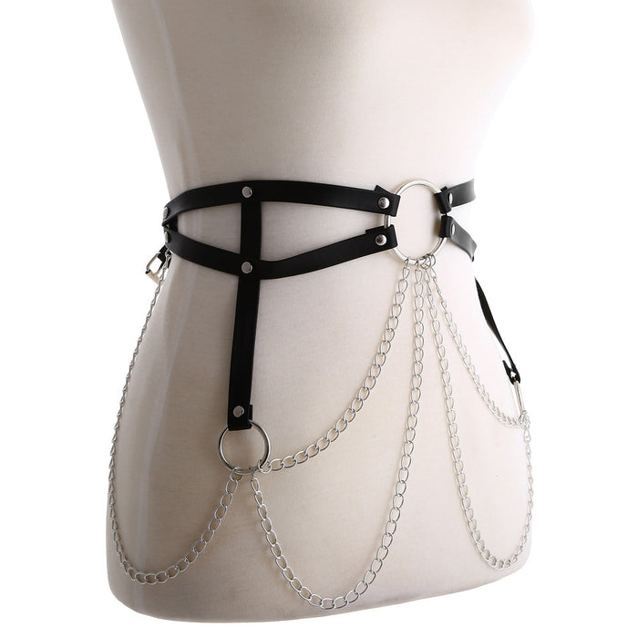 Chain Leather Strap Waist Jewelry