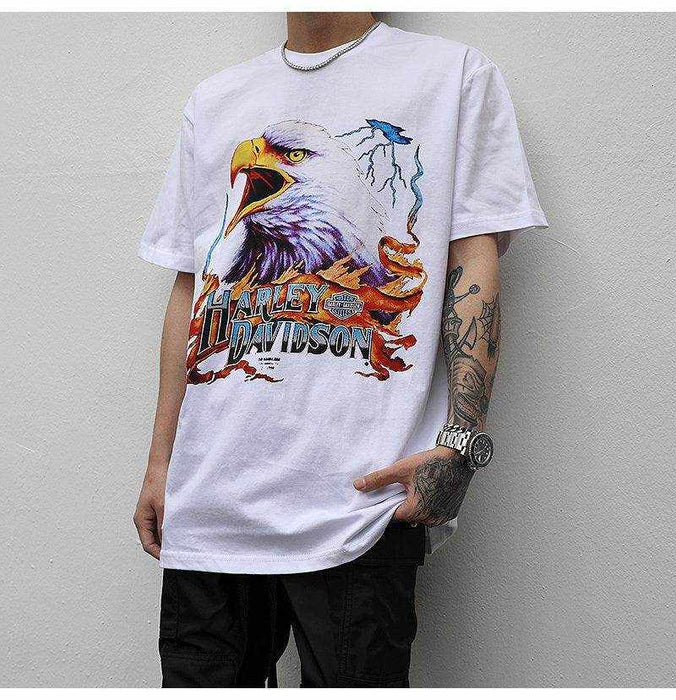 European And American High Street Style Rock Metal Eagle Print T-shirt - Magellan Fashion Shop