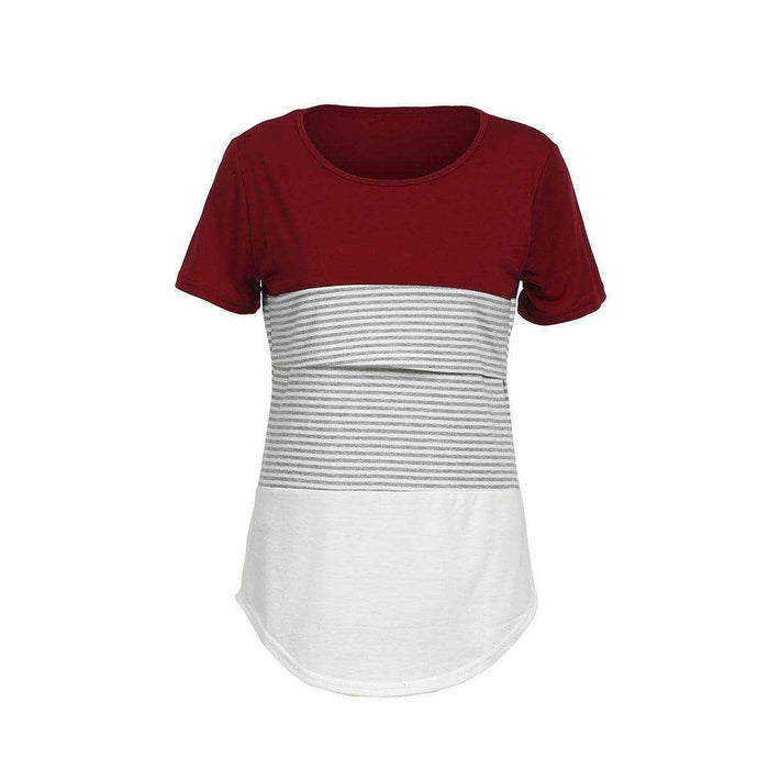 Europe and America striped stitching breastfeeding T-shirt for pregnant women