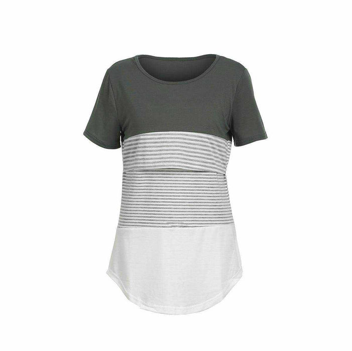 Europe and America striped breastfeeding T-shirt for pregnant women with short sleeves