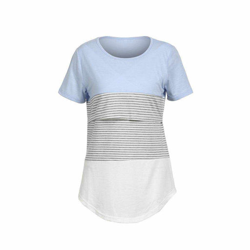 Europe and America striped stitching short sleeve breastfeeding T-shirt for pregnant women