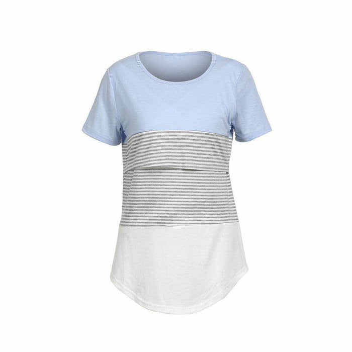 Europe and America striped stitching short sleeve breastfeeding T-shirt for pregnant women