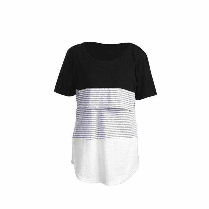 Europe and America striped short sleeve breastfeeding T-shirt for pregnant women