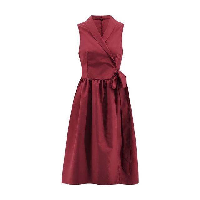 Dies Midi Dress Casual Sleeveless Belt Dress Female New - Magellan Fashion Shop