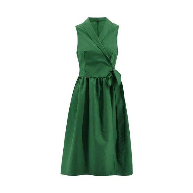Dies Midi Dress Casual Sleeveless Belt Dress Female New - Magellan Fashion Shop