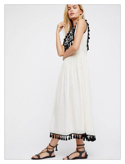 Bohemian Embroidered Floral Fringe Sleeveless Vest Dress - Magellan Fashion Shop