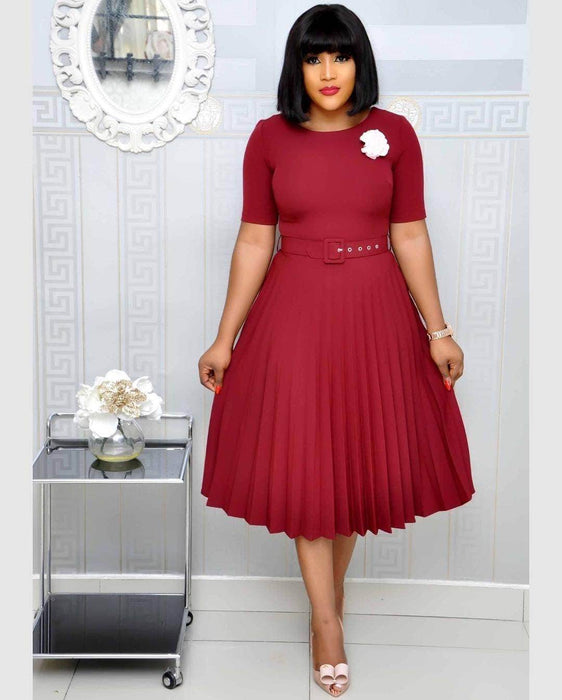 Round Neck Plus Size Mother's Dress Female Pleated Dress - Magellan Fashion Shop