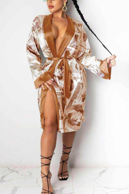 Hirigin Aesthetic Cardigan Long Sleeve Midi Bandage Dress - Magellan Fashion Shop