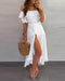 Off Shoulder Half Sleeve Ankle-Length Patchwork Pullover Womens Dress - Magellan Fashion Shop