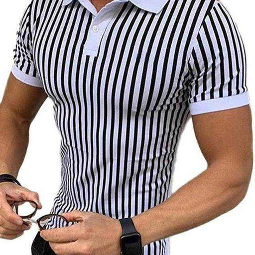 Men Striped Shirts Causal Short Sleeve Lapel Blouse - Magellan Fashion Shop