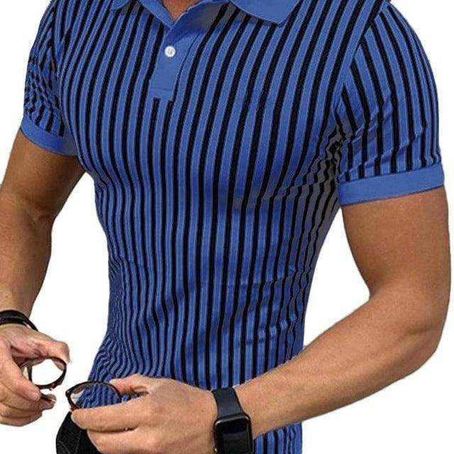 Men Striped Shirts Causal Short Sleeve Lapel Blouse - Magellan Fashion Shop