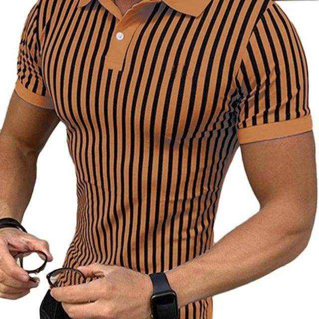 Men Striped Shirts Causal Short Sleeve Lapel Blouse - Magellan Fashion Shop