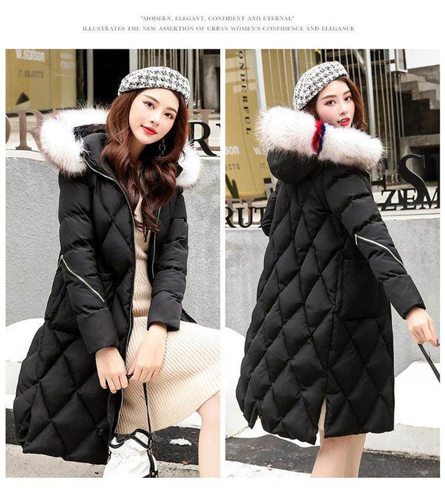 Autumn and winter hooded fur collar long coat - Magellan Fashion Shop