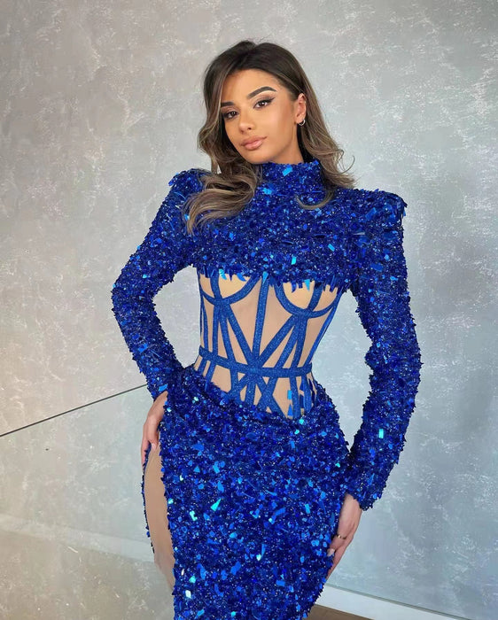 Sequin See-through Dress With High Slit