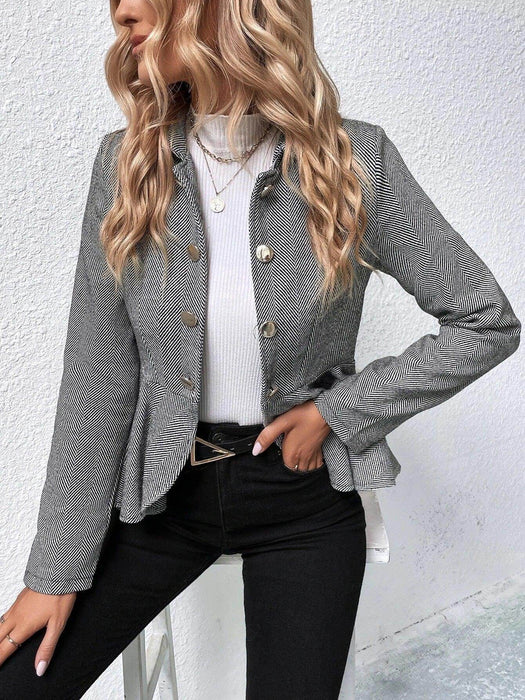 Women's Lapel Ruffled Slim Double-breasted Blazer - Magellan Fashion Shop