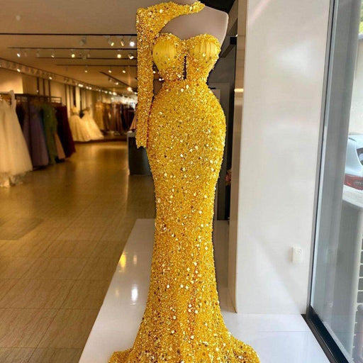 Sequined Pearl Embroidery Lace Asymmetric Single Sleeve Dress - Magellan Fashion Shop