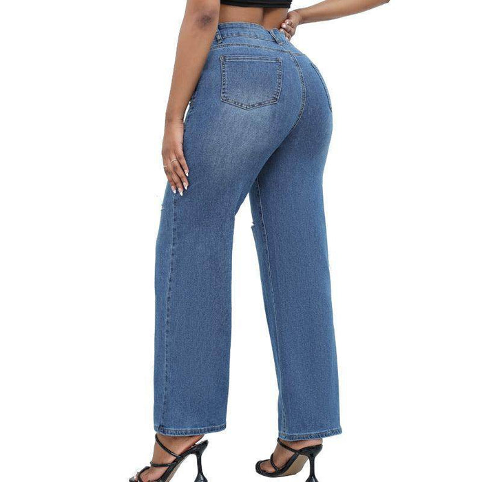 Elegant Ripped Wide-leg Jeans Women - Magellan Fashion Shop