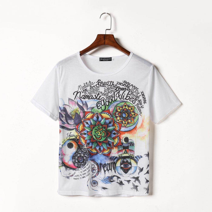 Punk Rock Sunflower Eyes Fashion Vintage Letter Print T-shirt - Magellan Fashion Shop
