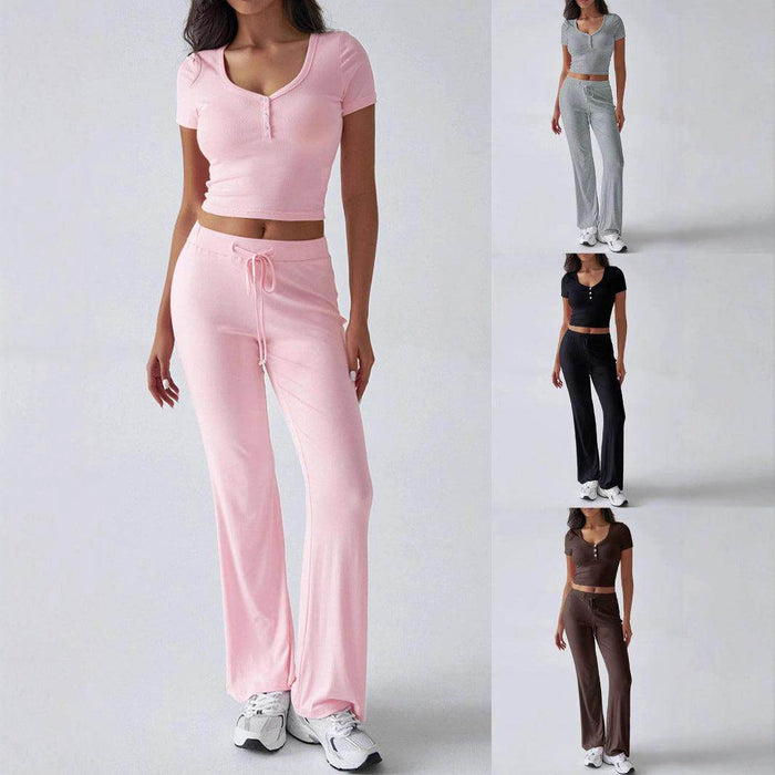 Women's Solid Color Crew Neck Casual Fashion Suit - Magellan Fashion Shop