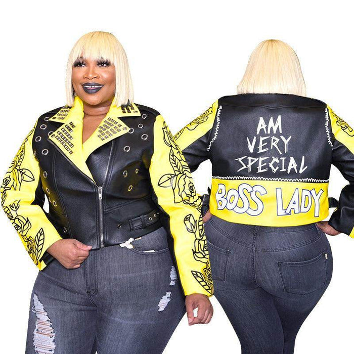 Letter Printing Street Handsome Motorcycle Clothes Plus Size Women's Leather Clothing - Magellan Fashion Shop