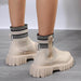 Fashion Mid-tube Boots With Zipper Design Non-slip Thick Sole Elastic Knitted Patchwork Boots - Magellan Fashion Shop