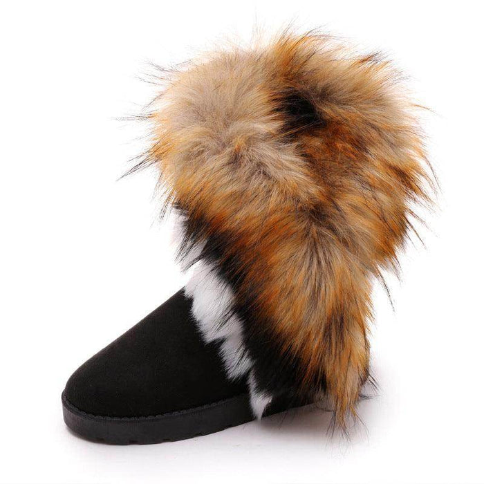 Winter Snow Boots Thick Fluffy Fox Fur Waterproof Non-slip Warm Cotton - Magellan Fashion Shop