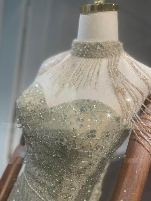 Golden Neck Hanging Light Luxury Evening Dress - Magellan Fashion Shop
