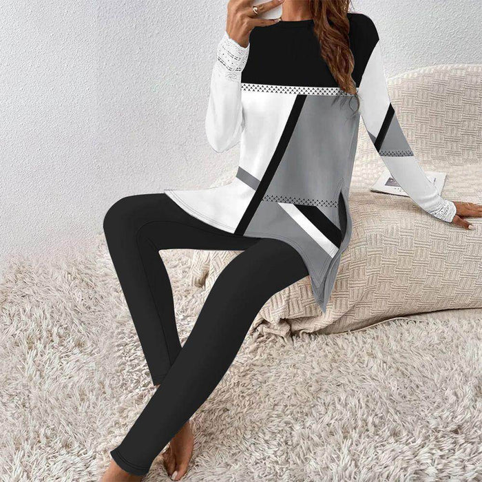 Long Sleeve Garden Collar T-shirt Yoga Pants Suit - Magellan Fashion Shop