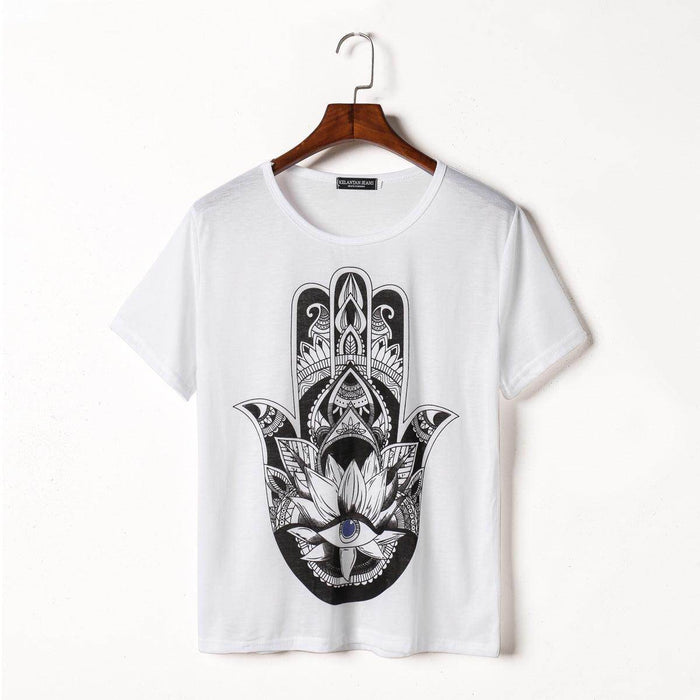 Punk Rock Sunflower Eyes Fashion Vintage Letter Print T-shirt - Magellan Fashion Shop