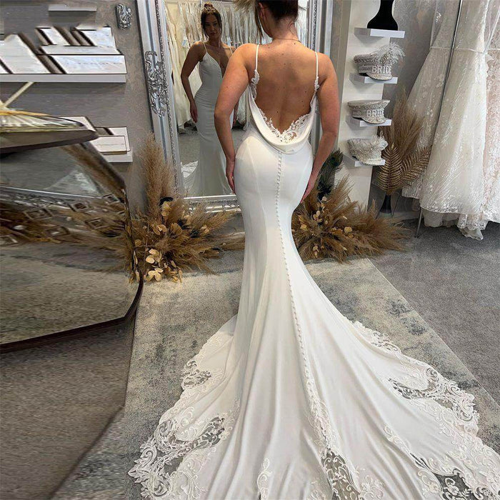 Bridal Backless Simple Satin Super Fairy Mori Style Trailing Strap Welcome Dress - Magellan Fashion Shop