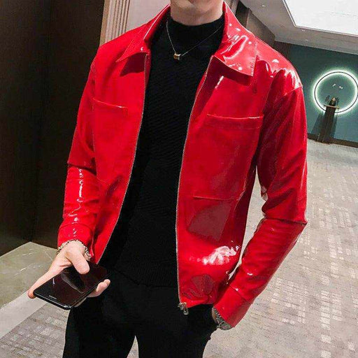 Handsome motorcycle jacket PU leather leather lapel jacket - Magellan Fashion Shop