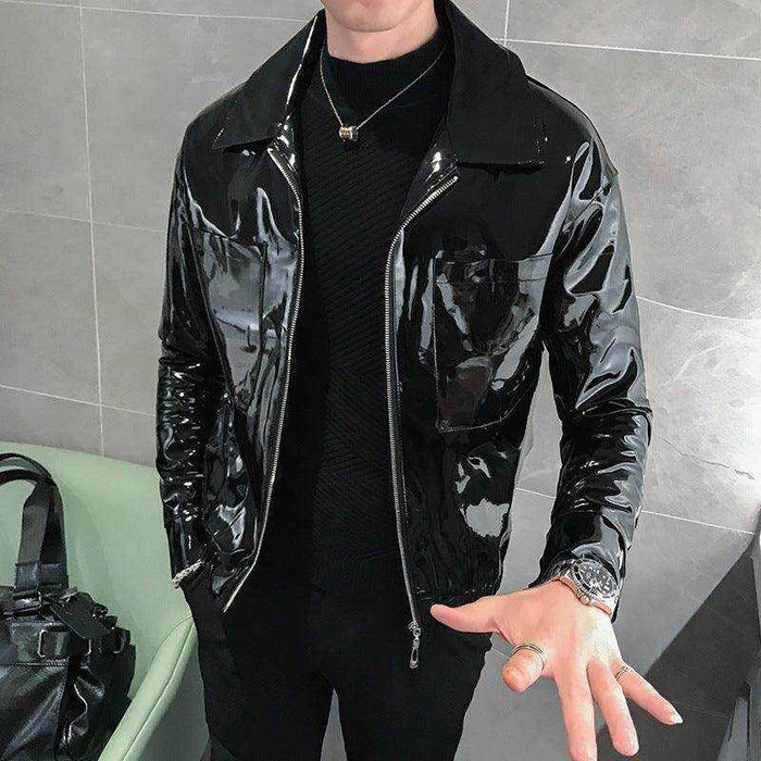Handsome motorcycle jacket PU leather leather lapel jacket - Magellan Fashion Shop