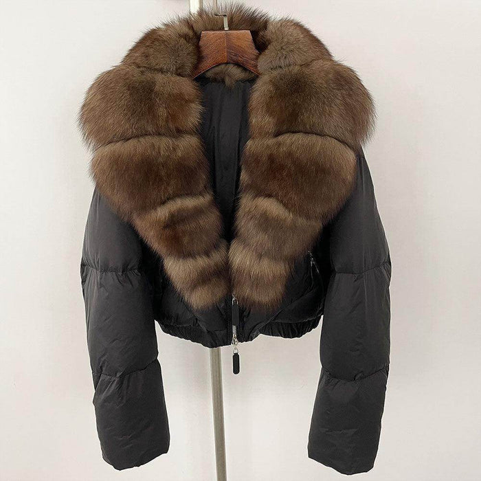 Fox Fur Collar Thick Short Down Jacket Coat - Magellan Fashion Shop